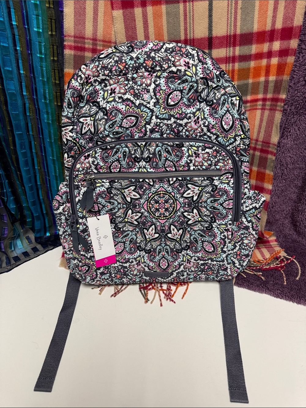 Vera Bradley Black and Pink Paisley Quilted Campus Backpack